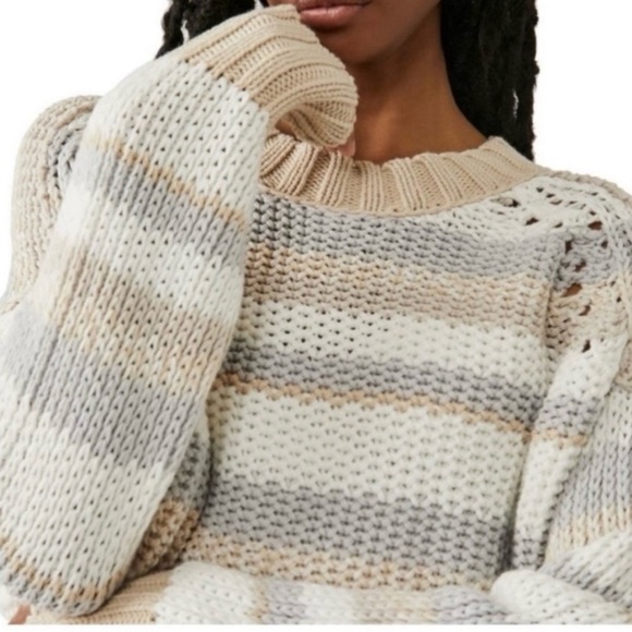 Free People Devon Gravity Combo Open Knit Cropped Crewneck Pullover Sweater - Picture 3 of 16